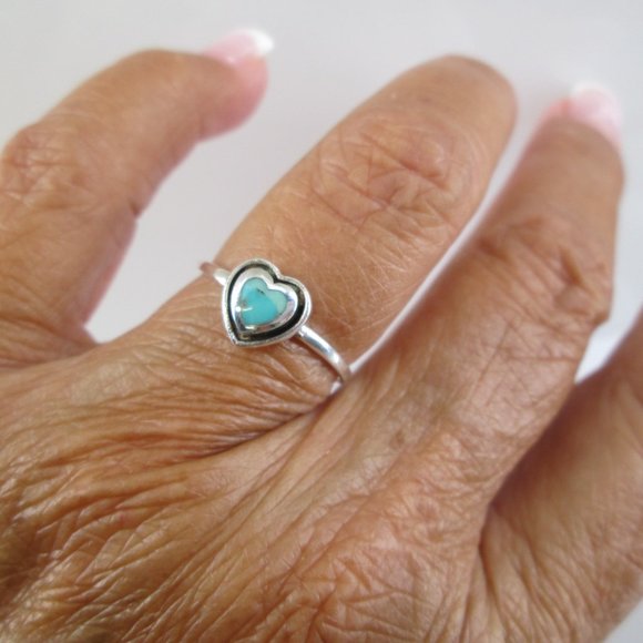 Dainty Turquoise Heart Ring>925 Sterling Silver ring,Genuine Turquoise Ring - Picture 1 of 4